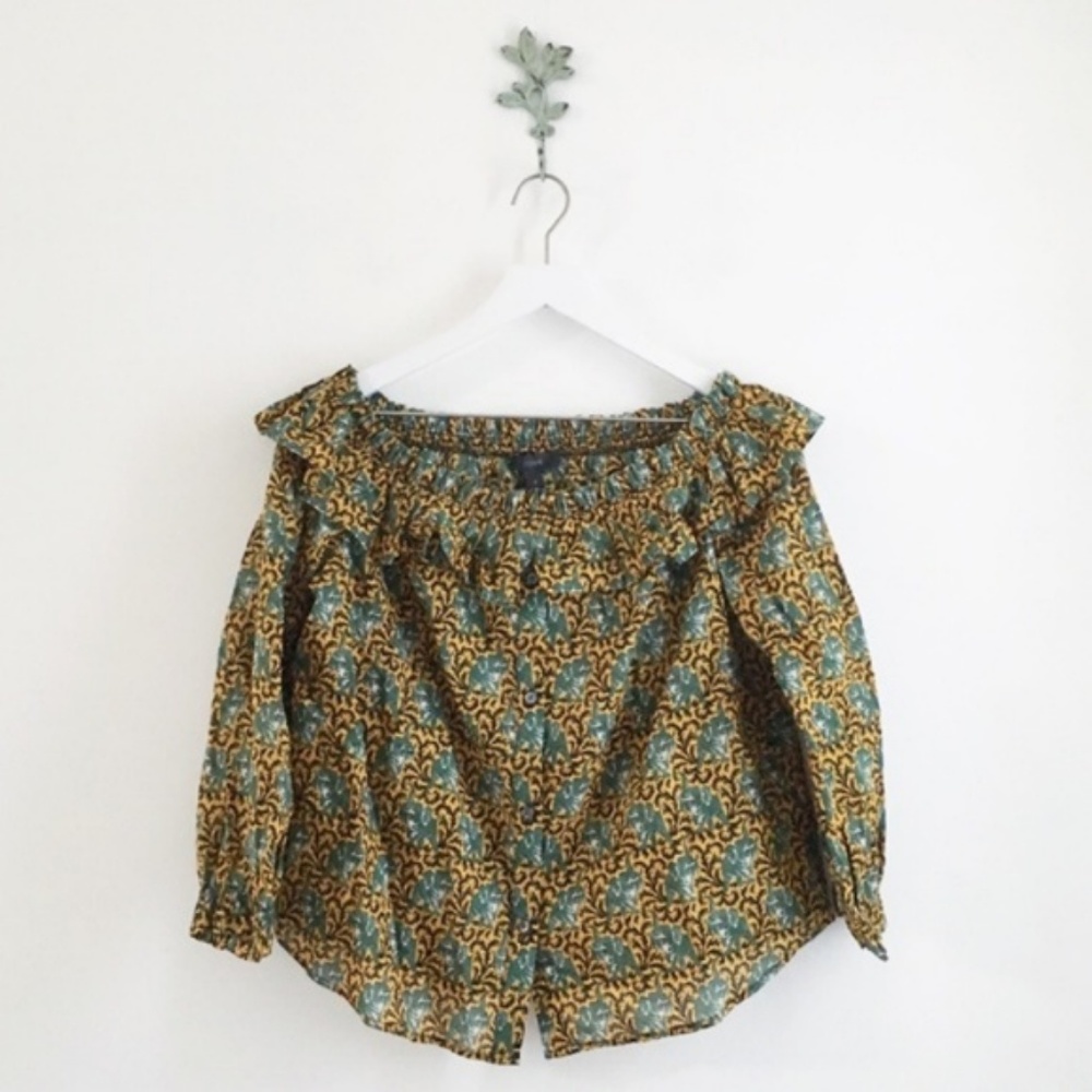J. Crew Ratti Elephant Print Off Shoulder Top Sz 8